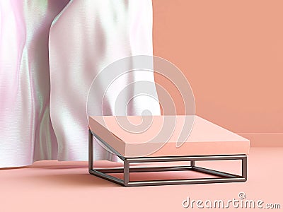 White fabric cream-orange scene blank podium 3d rendering Stock Photo