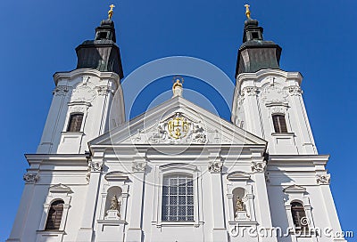 White facade of the Jesuit church in Klatovy Stock Photo