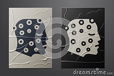 White Face with psoriasis or eczema rash icon isolated on crumpled paper background. Concept of human skin response to Vector Illustration