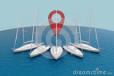 White faceless yachts around pin symbol Stock Photo