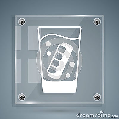 White False jaw in glass icon isolated on grey background. Dental jaw or dentures, false teeth with incisors. Square Stock Photo