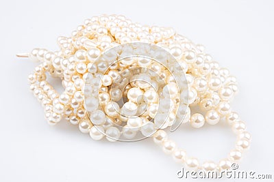 White fashion jewel necklace and bracelet pearl in white background Stock Photo