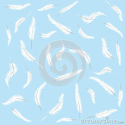 White feathers flying on blue sky Vector Illustration