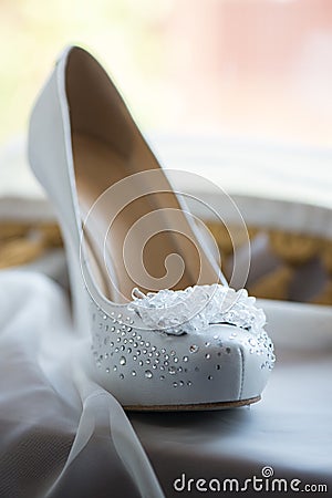 White female shoe decorated with rhinestones Stock Photo