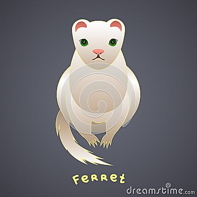 White ferret with green eyes Vector Illustration