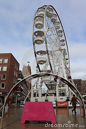 White Ferris wheel at the Dunkirk, France Christmas market Editorial Stock Photo