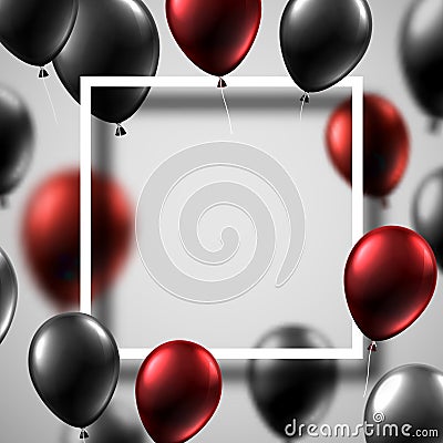 White festive background with square frame and black and red shi Vector Illustration