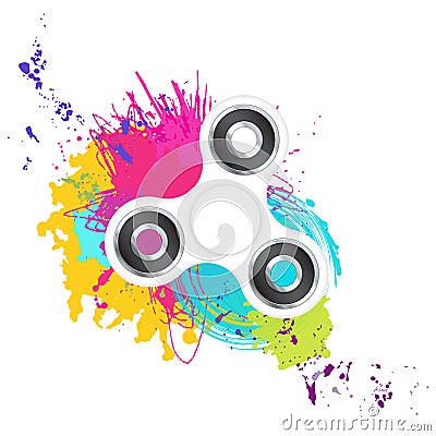 White fidget spinner with colorful splashes isolated on white ba Vector Illustration