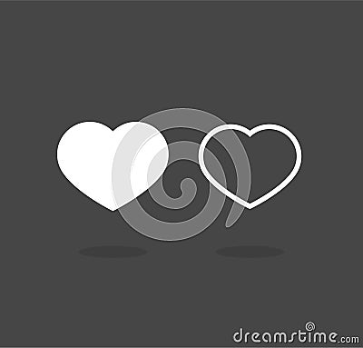 White Fill Heart Icons on the Dark Background. Web Heart Icons. UI.UX Vector. Stock Photo