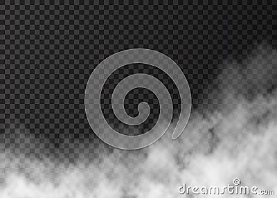 White fire smoke isolated on transparent background. Vector Illustration