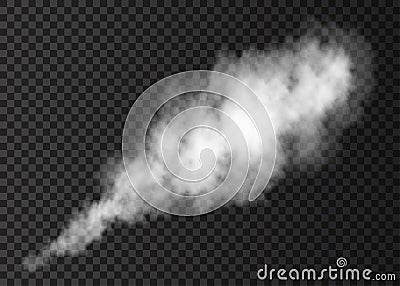 White fire smoke puff isolated on transparent background. Vector Illustration