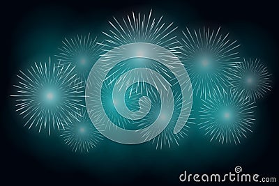 White fireworks effect on blue background. Festive firework cracker in night sky. Vector illustrati Vector Illustration