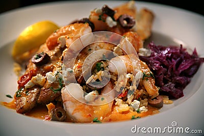 White Fish and Shrimp with Goat Cheese Stock Photo