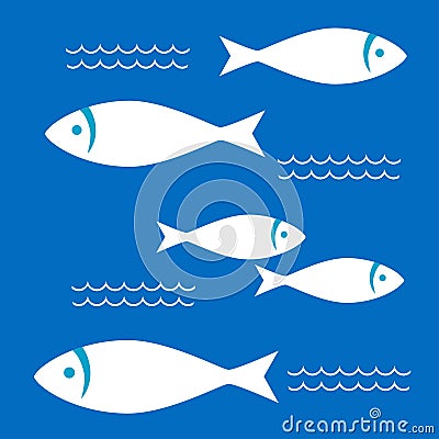 White fishes in the sea Vector Illustration