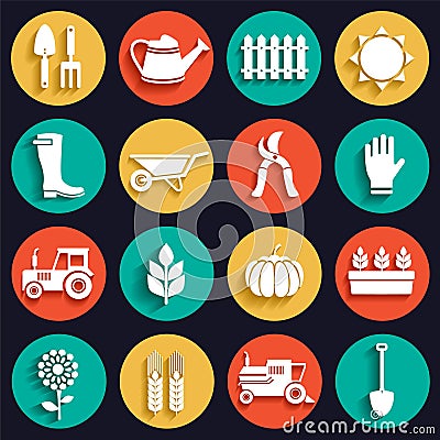 White flat agriculture, farm and garden icons set Stock Photo