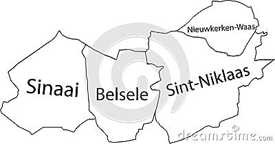 White tagged municipalities map of SINT-NIKLAAS, BELGIUM Vector Illustration