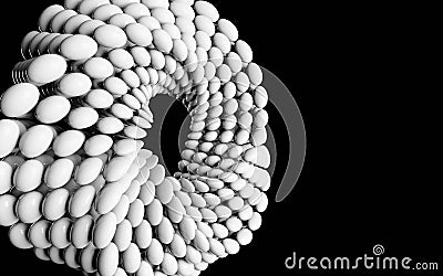 Abstract shape made of white floating bubbles in black 3d illustration render Cartoon Illustration