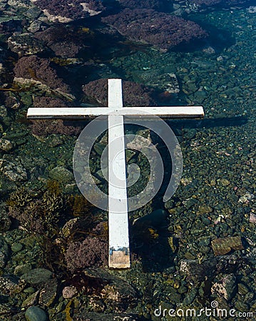 White Floating Cross Stock Photo