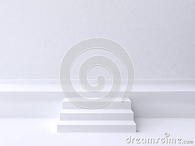 White floor step blank wall minimal 3d render Stock Photo