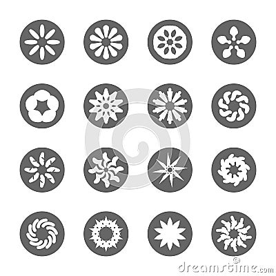 White flower flat icon set Vector Illustration