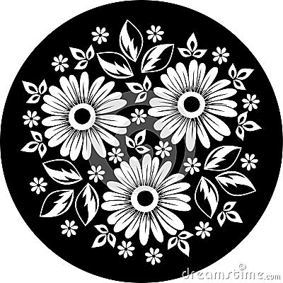 White flower ornament on black. Vector. Vector Illustration