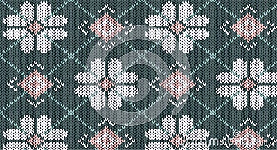 White flower and square seamless knitting pattern Vector Illustration