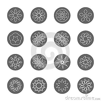 White flower thin line icon set Vector Illustration