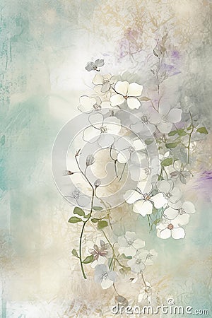 White flowers on grunge background. Watercolor backdrope in pastel tones. Generative AI Stock Photo