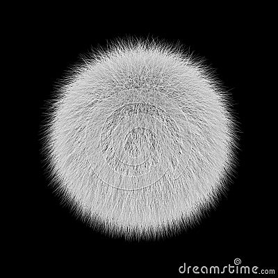 White fluffy ball, fur pompon isolated on black Stock Photo