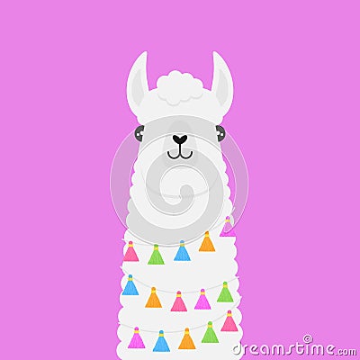 White fluffy llama head vector illustration Vector Illustration