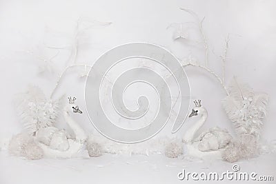 White fluffy swan custom made sett up Stock Photo