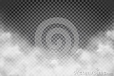 White fog texture isolated on transparent background. Steam special effect. Realistic vector fire smoke or mist Vector Illustration