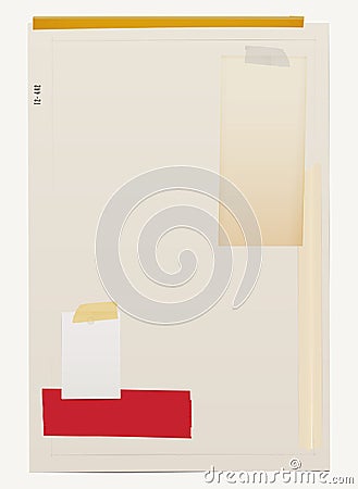 White folded paper, grungy old paper, ragged sheets of paper, blank squared, lined notepad pages, pin, scotch tape and duct tape. Vector Illustration