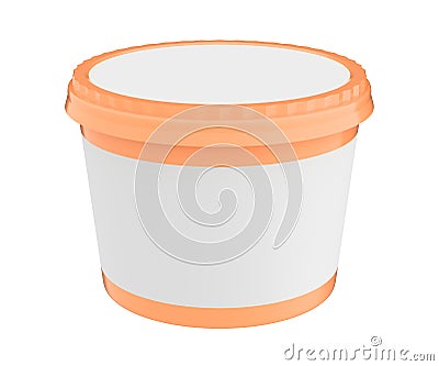 White Food Plastic Tub Container For Dessert, Yogurt, Ice Cream, Sour Sream Or Snack. Ready For Your Design. orange lid. Stock Photo