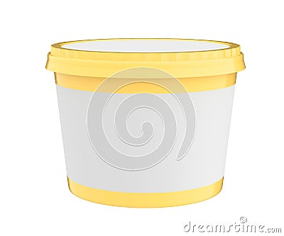 White Food Plastic Tub Container For Dessert, Yogurt, Ice Cream, Sour Sream Or Snack. Ready For Your Design. yellow lid. Stock Photo