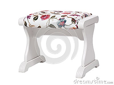 White footstool with floral print isolated Stock Photo