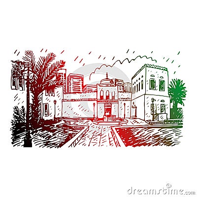 White Fort. Abu Dhabi, United Arab Emirates. Graphic illustration Stock Photo