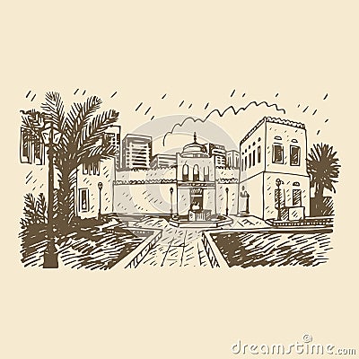 White Fort. Abu Dhabi, United Arab Emirates. Graphic sketch Vector Illustration