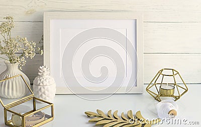 White frame mockup with interior items Stock Photo