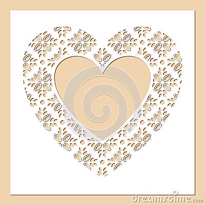 White frame with openwork heart. Laser cutting template. Vector Illustration