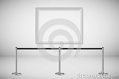 White frame for picture with silver stanchions barrier. Mock up template for famous painting vector illustration Vector Illustration