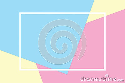 White frame stroke line on colorful soft paper pastel background, minimal flat lay style for fashionable cosmetics pastel color Stock Photo