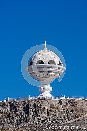 White Frankincense Burner Monument in Riyam Park in Old Town, Muscat, Oman Stock Photo