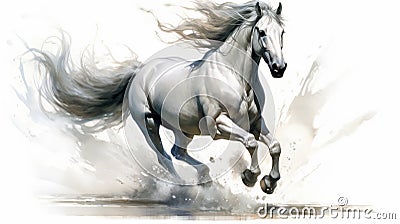 Aggressive Digital Illustration Of A Galloping White Horse Stock Photo