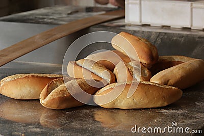 White freshly baked bread loaves. Stock Photo