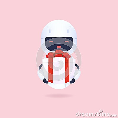 White friendly robot holding a gift box Vector Illustration