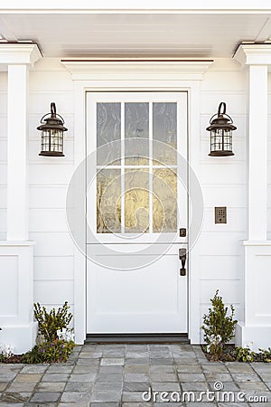 White front door to classic home Stock Photo