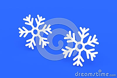 White frozen snowflake on blue background. Large snowfalls in winter Stock Photo