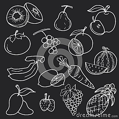 White fruit line draw abstract vector set design Vector Illustration