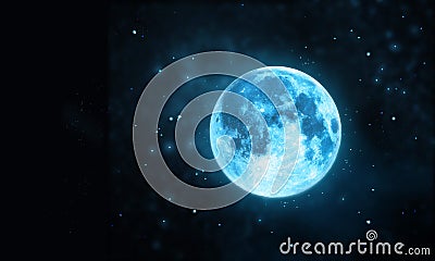 White full moon atmosphere with star at dark night sky background Stock Photo